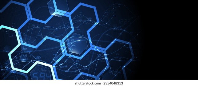 Technology banner design with hexagons abstract background.