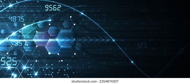 Technology banner design with hexagons abstract background.