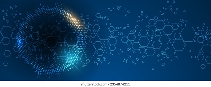Technology banner design with hexagons abstract background.
