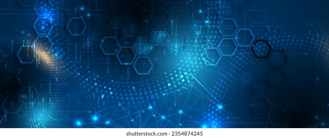 Diseño de pancartas tecnológicas con hexagones de fondo abstracto.