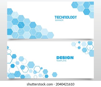 technology banner design template set with blue