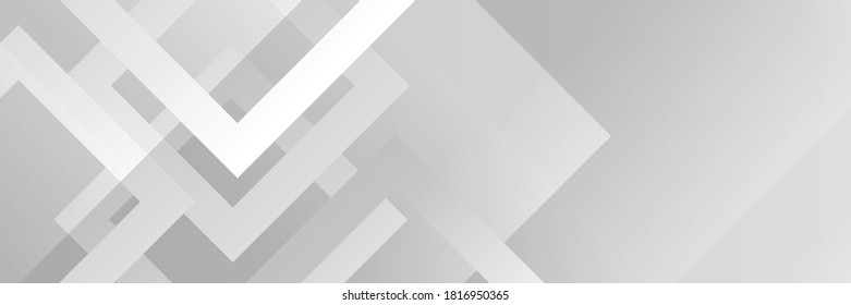 Technology banner design with white and grey arrows. Abstract geometric vector background