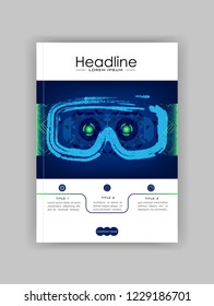 Technology Banner With Hud, Gui Banner Design Elements. Head-up Display Monitor. Futuristic User Cover. Infographic Menu Ui For Vr. VR goggles. Hologram headset. Game glasses. Vector Illustration