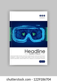 Technology Banner With Hud, Gui Banner Design Elements. Head-up Display Monitor. Futuristic User Cover. Infographic Menu Ui For Vr. VR goggles. Hologram headset. Game glasses. Vector Illustration