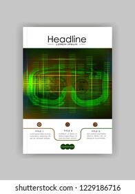 Technology Banner With Hud, Gui Banner Design Elements. Head-up Display Monitor. Futuristic User Cover. Infographic Menu Ui For Vr. VR goggles. Hologram headset. Game glasses. Vector Illustration