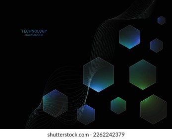 Technology Banner With Particle Wave And Hexagon Abstract Background. Vector Illustration