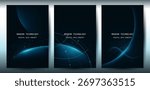 Technology Banner Poster set. Futuristic digital data wave glowing lines. Data science concept tech banner, corporate business presentation or booklet technology
