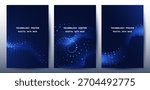 Technology Banner Poster set. Futuristic digital data wave glowing lines. Data science concept tech banner, corporate business presentation or booklet technology