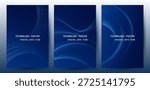 Technology Banner Poster set. Futuristic digital data wave glowing lines. Data science concept tech banner, corporate business presentation or booklet technology