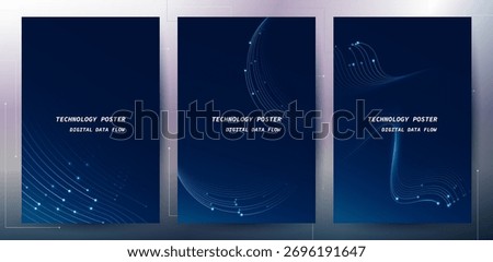 Technology Banner Poster set. Futuristic digital data wave glowing lines. Data science concept tech banner, corporate business presentation or booklet technology