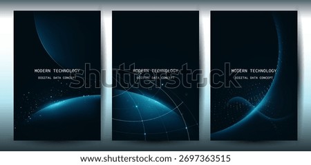 Technology Banner Poster set. Futuristic digital data wave glowing lines. Data science concept tech banner, corporate business presentation or booklet technology