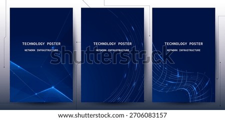 Technology Banner Poster Set, Futuristic Digital Network Infrastructure