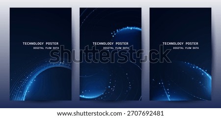 Technology Banner Poster set. Futuristic digital data wave glowing lines. Data science concept tech banner, corporate business presentation or booklet technology