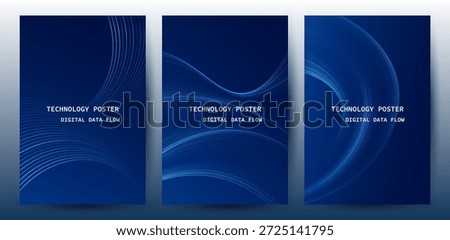 Technology Banner Poster set. Futuristic digital data wave glowing lines. Data science concept tech banner, corporate business presentation or booklet technology