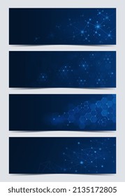 Technology banner set. Collection of futuristic backgrounds, space for text, programming and IT company. Modern technologies concept. Cartoon flat vector illustrations isolated on white background