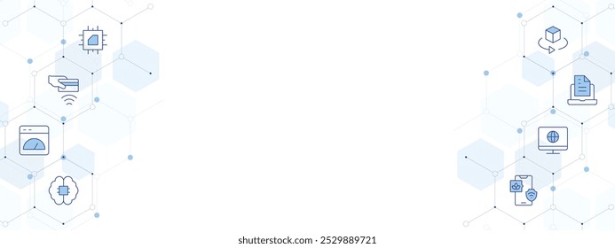 Technology Banner Vector Illustration with Two-sided Icon Style. Line Duotone icon. Containing contactless, app, ai, internet, document, processor, smart farm, 3d.