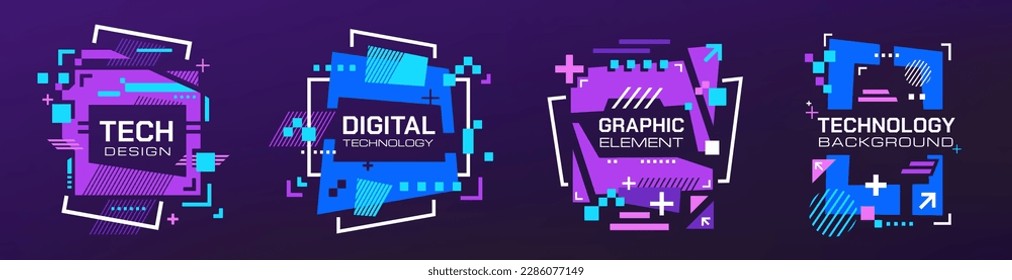Formas de banners tecnológicos. Resumen de información geométrica con diseño electrónico futurista, papel tapiz de interfaz de red. Recopilación aislada de vectores de información sobre la forma geométrica ilustración de la pancarta