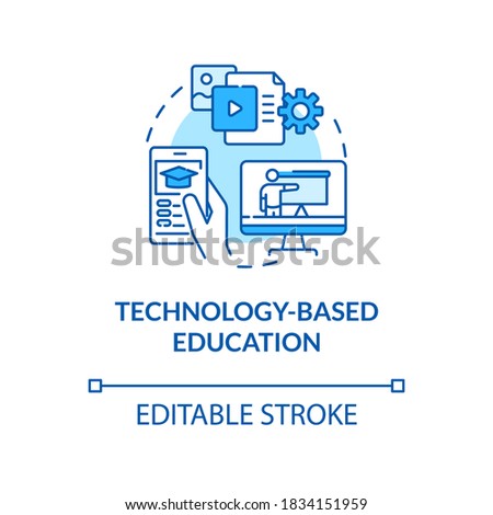 Technology based education concept icon. Elearning and mlearning. Educational technology idea thin line illustration. Vector isolated outline RGB color drawing. Editable stroke
