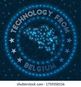 Technology From Belgium. Futuristic geometric badge of the country. Technological concept. Round Belgium logo. Vector illustration.