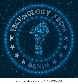 Technology From Benin. Futuristic geometric badge of the country. Technological concept. Round Benin logo. Vector illustration.