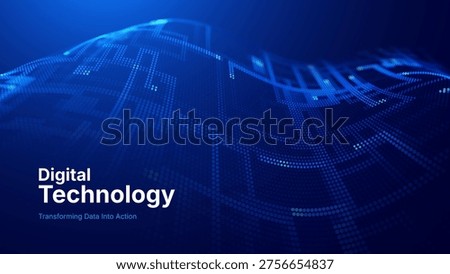 Technology Big Data Flow Background with AI Particles and Digital Stream Lines. Futuristic Data Science Concept. Tech Business Presentation or Annual Report Template. Vector Illustration.