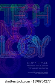 Technology big text dot and dash line pattern layer overlay, Poster banner or flyer template layout design illustration isolated on blue background with copy space, vector eps10