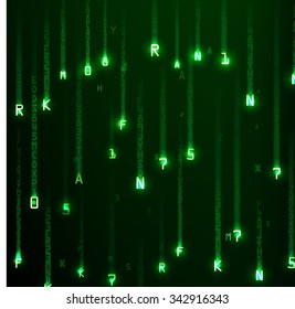 Technology binary background. Binary on green background. vector