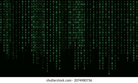 Technology binary code. Random falling green digits on screen. Hacked software. Matrix sciense background. Big data analytics.