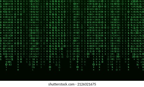 Technology binary code. Random falling green digits on screen. Hacked software. Matrix sciense background. Big data analytics.