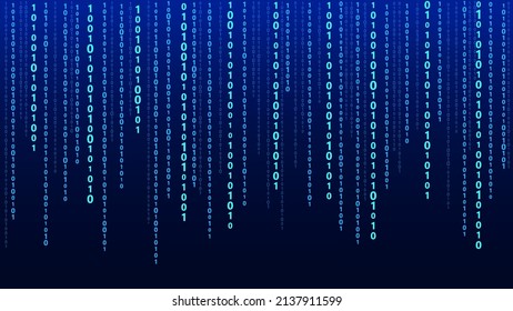 Código binario de tecnología. Dígitos azules al azar en la pantalla. Software hackeado. Fondo de la ciencia matricial. Análisis de grandes datos.