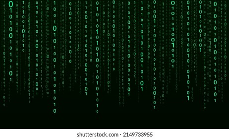 Technology binary code. Random falling green digits on screen. Hacked software. Matrix sciense background. Big data analytics.
