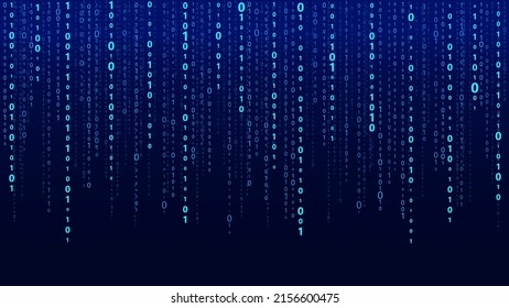 Código binario de tecnología. Dígitos azules al azar en la pantalla. Software hackeado. Fondo de la ciencia matricial. Análisis de grandes datos.