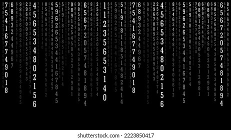 Technology binary code. Random falling black digits on screen. Hacked software. Matrix sciense background. Big data analytics.