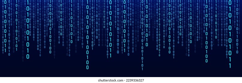 Código binario de tecnología. Dígitos azules al azar en la pantalla. Software hackeado. Fondo de la ciencia matricial. Análisis de grandes datos.