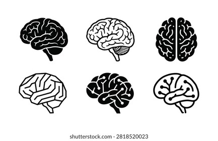 Technology and biological brain icons set for digital innovation and artificial intelligence