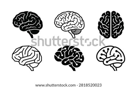 Technology and biological brain icons set for digital innovation and artificial intelligence