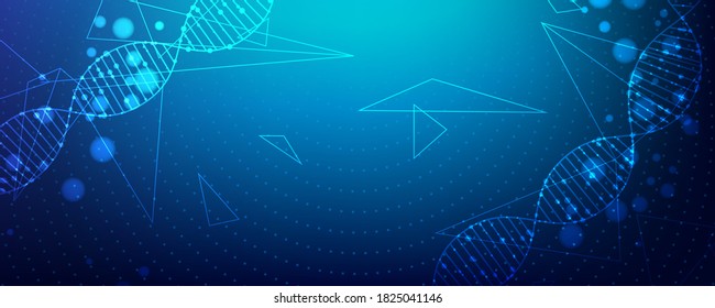 Technology and biology abstract background with dna, molecules and digital structure. Medical data vector illustration.