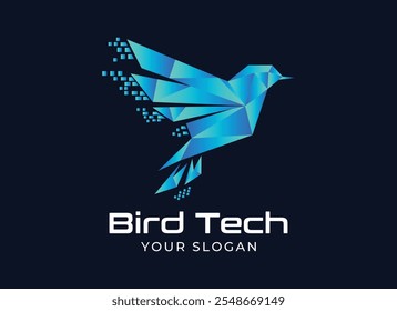 Technology bird logo design vector, bird tech logo, geometric polygonal bird tech logo vector icon illustration