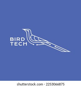 technology bird long tails lines connect logo design vector icon illustration template