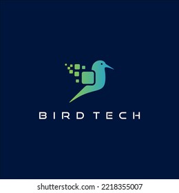 technology bird vector logo with gradient pixel