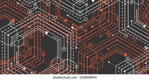 Technology black background.Engineering drawing of future technologies .Computer aided design systems.Vector illustration .
