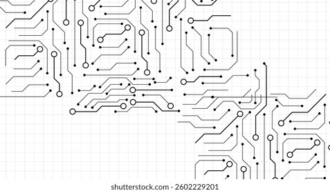 Technology black circuit diagram concept. High-tech circuit board connection system. Vector abstract technology on white background.