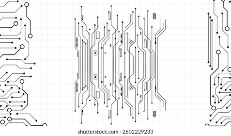 Technology black circuit diagram concept. High-tech circuit board connection system. Vector abstract technology on white background.