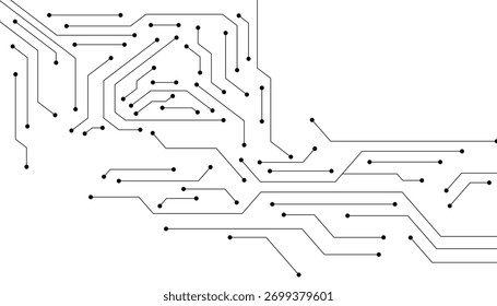 Conceito de diagrama de circuito preto de tecnologia. Sistema de conexão de placa de circuito de alta tecnologia. Tecnologia abstrata de vetor em um fundo branco.	
