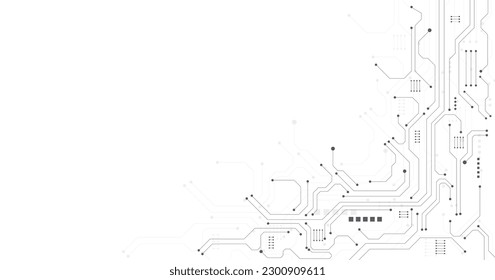 Concepto de diagrama de circuitos negros de tecnología.Sistema de conexión de tarjetas de circuitos de alta tecnología.Tecnología abstracta de vectores sobre fondo blanco.