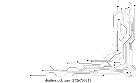 Concepto de diagrama de circuito negro de Tecnología. Sistema de conexión de placa de circuito de alta tecnología. Tecnología abstracta de Vector sobre fondo blanco.