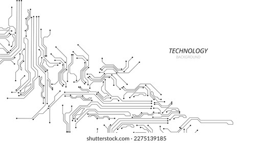Technology black circuit on white background. High-tech circuit board connection system.Vector abstract technology on white background.