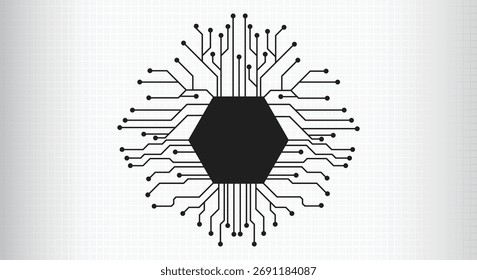 Technology black circuit on white background. High-tech circuit board connection system. Vector abstract technology on white background.