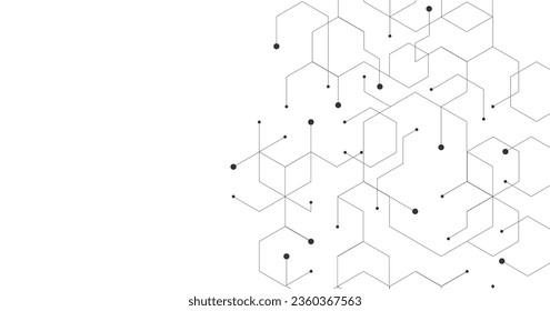 Concepto de diagrama de hexágono negro de tecnología. Sistema de conexión geométrica hexagonal de alta tecnología.Tecnología abstracta vectora en fondo blanco.	