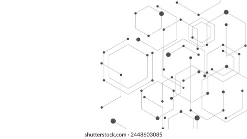 Technology black hexagon diagram on a white background. High-tech hexagon geometric connection system.Vector abstract technology on a white background.	